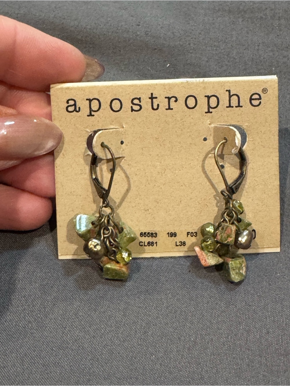 Apostrophe Green Stone Cluster Dangle Earrings